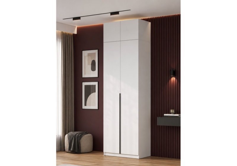 Шкаф Даиго с антресолью белый текстурный комплектация 1 (80,1x50,6x260)
